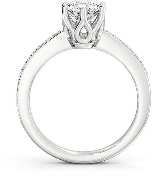 Round Diamond Intricate Detail 6 Prong Engagement Ring 9K White Gold Solitaire with Channel Set Side Stones ENRD21S_WG_THUMB1