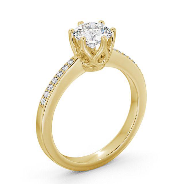 Round Diamond Engagement Ring 18K Yellow Gold Solitaire With Side Stones - Makaila ENRD21S_YG_HAND