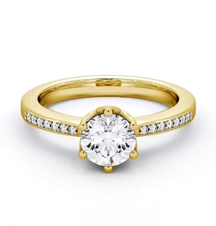 Round Diamond Intricate Detail 6 Prong Ring 18K Yellow Gold Solitaire ENRD21S_YG_THUMB1