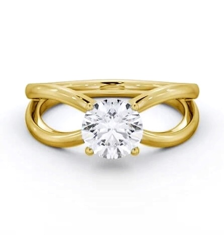 Round Diamond Split Bow Band Engagement Ring 18K Yellow Gold Solitaire ENRD222_YG_THUMB2 