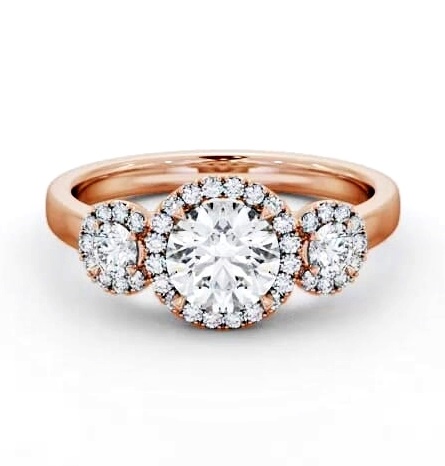 Halo Round Diamond Trilogy Style Engagement Ring 18K Rose Gold ENRD223_RG_THUMB1