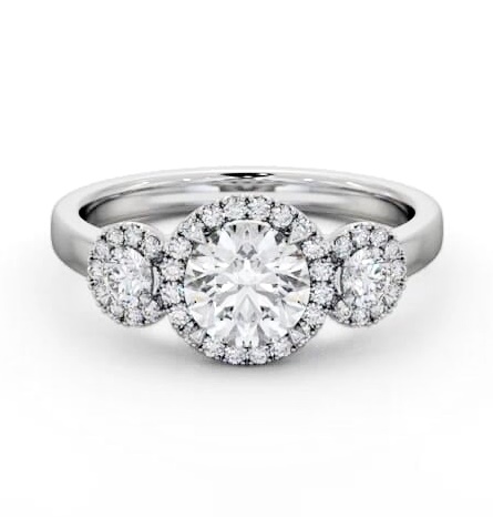 Halo Round Diamond Trilogy Style Engagement Ring 9K White Gold ENRD223_WG_THUMB1
