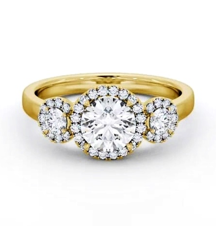 Halo Round Diamond Trilogy Style Engagement Ring 9K Yellow Gold ENRD223_YG_THUMB1