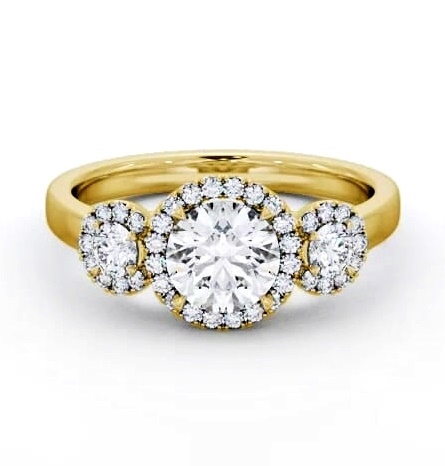 Halo Round Diamond Trilogy Style Engagement Ring 18K Yellow Gold ENRD223_YG_THUMB2 