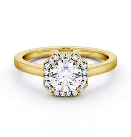 Round Diamond with Asscher Shape Halo Engagement Ring 18K Yellow Gold ENRD225_YG_THUMB1