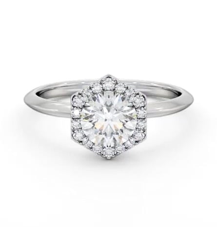 Round Diamond with Hexagon Shape Halo Engagement Ring 18K White Gold ENRD226_WG_THUMB1