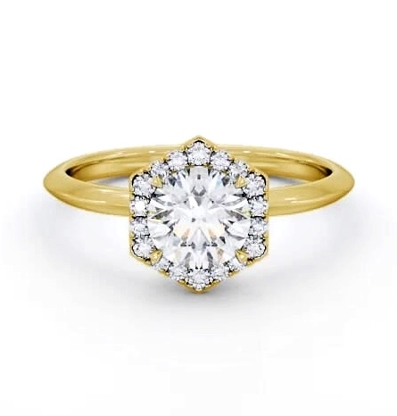 Round Diamond with Hexagon Shape Halo Engagement Ring 9K Yellow Gold ENRD226_YG_THUMB1