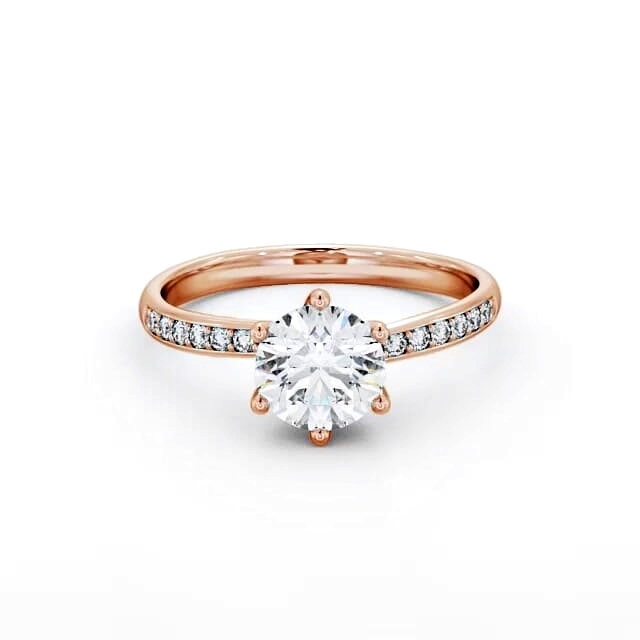 Round Diamond Engagement Ring 18K Rose Gold Solitaire With Side Stones - Corrie ENRD22S_RG_HAND