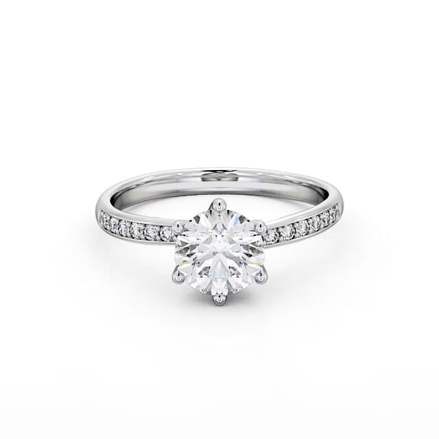 Round Diamond Engagement Ring 9K White Gold Solitaire With Side Stones - Corrie ENRD22S_WG_HAND