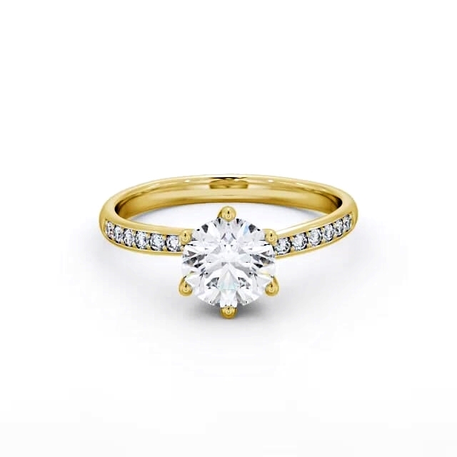 Round Diamond Engagement Ring 9K Yellow Gold Solitaire With Side Stones - Corrie ENRD22S_YG_HAND