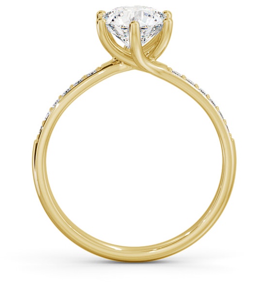 Round Diamond Dainty 6 Prong Engagement Ring 18K Yellow Gold Solitaire with Channel Set Side Stones ENRD22S_YG_THUMB1