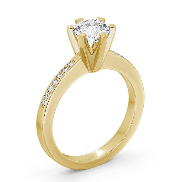 Round Diamond Engagement Ring 18K Yellow Gold Solitaire With Side Stones - Neriah ENRD23S_YG_HAND