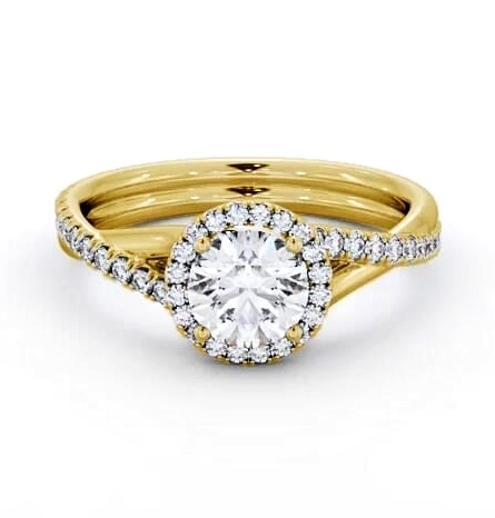 Halo Round Diamond Crossover Band Engagement Ring 18K Yellow Gold ENRD244_YG_THUMB1