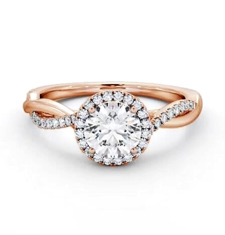 Halo Round Diamond Crossover Band Engagement Ring 18K Rose Gold ENRD245_RG_THUMB1