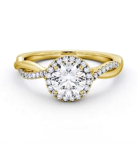 Halo Round Diamond Crossover Band Engagement Ring 18K Yellow Gold ENRD245_YG_THUMB1