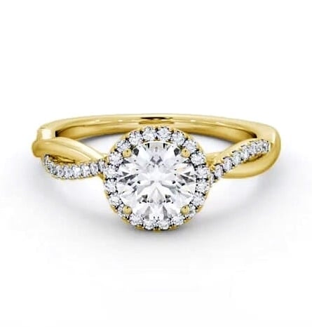 Halo Round Diamond Crossover Band Engagement Ring 18K Yellow Gold ENRD245_YG_THUMB2 