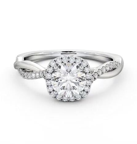 Halo Round Diamond Crossover Band Engagement Ring 18K White Gold ENRD246_WG_THUMB1