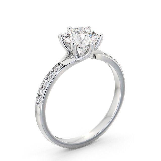 Round Diamond Engagement Ring 18K White Gold Solitaire With Side Stones - Keisha ENRD25S_WG_HAND