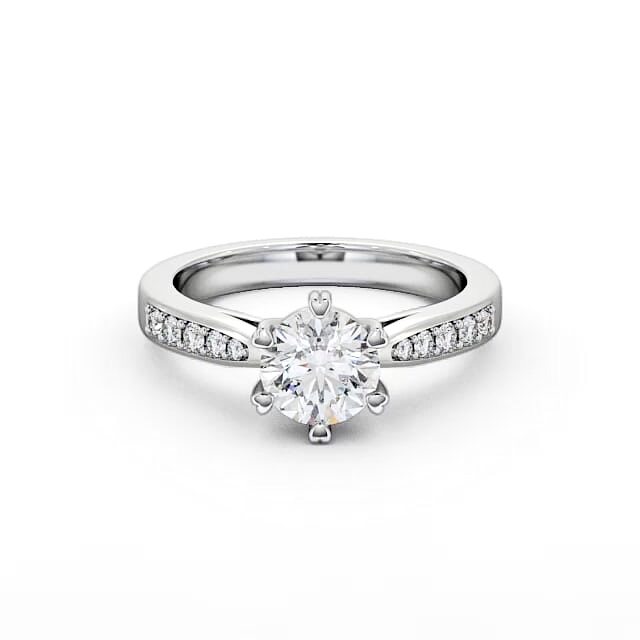 Round Diamond Engagement Ring 9K White Gold Solitaire With Side Stones - Siana ENRD26S_WG_HAND