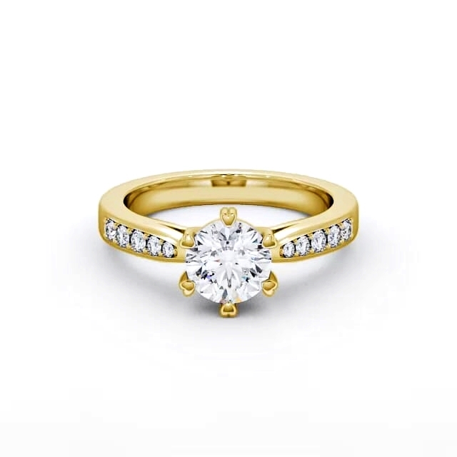 Round Diamond Engagement Ring 9K Yellow Gold Solitaire With Side Stones - Siana ENRD26S_YG_HAND