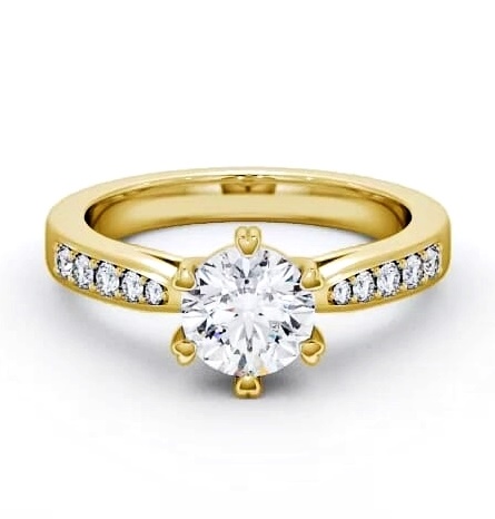 Round Diamond 6 Prong Engagement Ring 18K Yellow Gold Solitaire ENRD26S_YG_THUMB1