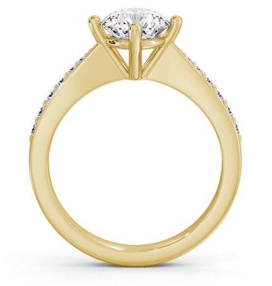 Round Diamond Rotated Head Engagement Ring 18K Yellow Gold Solitaire with Channel Set Side Stones ENRD2S_YG_THUMB1