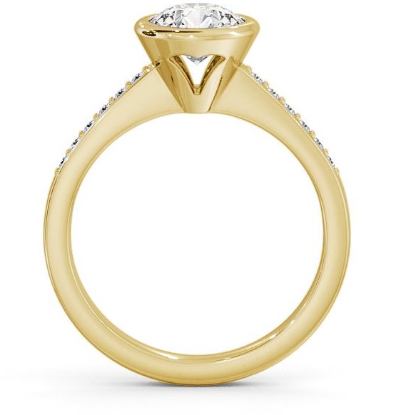 Round Diamond Open Bezel Engagement Ring 18K Yellow Gold Solitaire with Channel Set Side Stones ENRD31S_YG_THUMB1