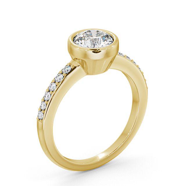 Round Diamond Engagement Ring 9K Yellow Gold Solitaire With Side Stones - Karah ENRD32S_YG_HAND