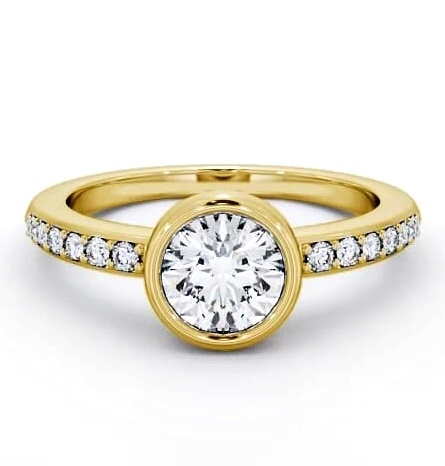 Round Diamond Bezel Style Engagement Ring 18K Yellow Gold Solitaire ENRD32S_YG_THUMB1
