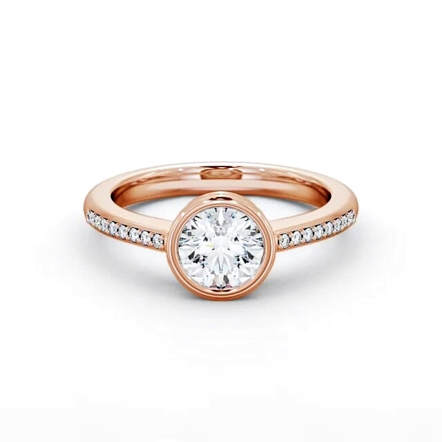 Round Diamond Engagement Ring 9K Rose Gold Solitaire With Side Stones - Millie ENRD36S_RG_HAND