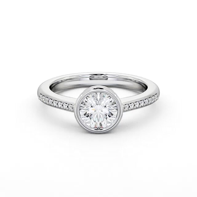 Round Diamond Engagement Ring 18K White Gold Solitaire With Side Stones - Millie ENRD36S_WG_HAND