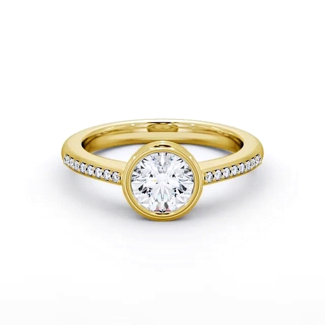Round Diamond Engagement Ring 18K Yellow Gold Solitaire With Side Stones - Millie ENRD36S_YG_HAND