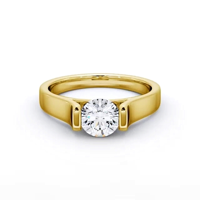Round Diamond Engagement Ring 18K Yellow Gold Solitaire - Kalena ENRD37_YG_HAND