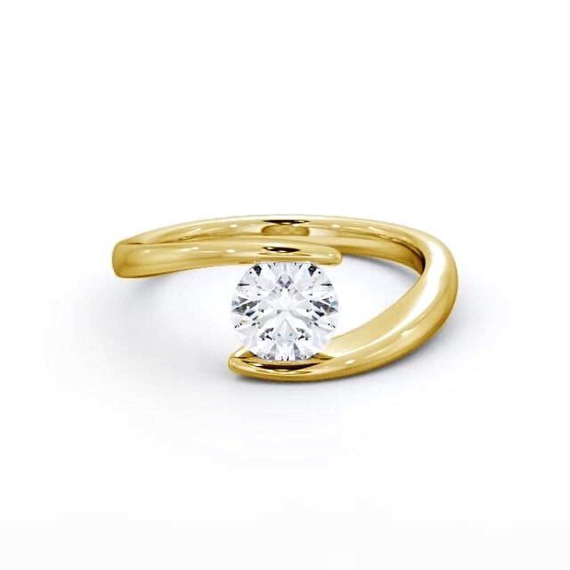 Round Diamond Engagement Ring 18K Yellow Gold Solitaire - Ridley ENRD38_YG_HAND