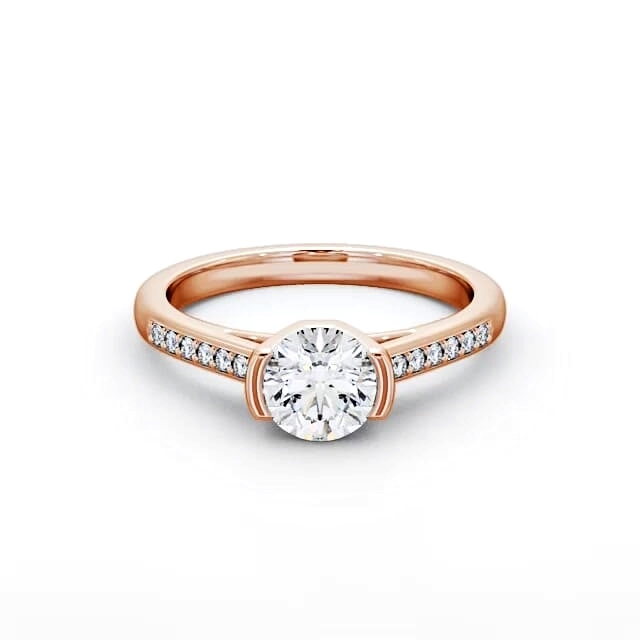 Round Diamond Engagement Ring 18K Rose Gold Solitaire With Side Stones - Leighton ENRD39S_RG_HAND