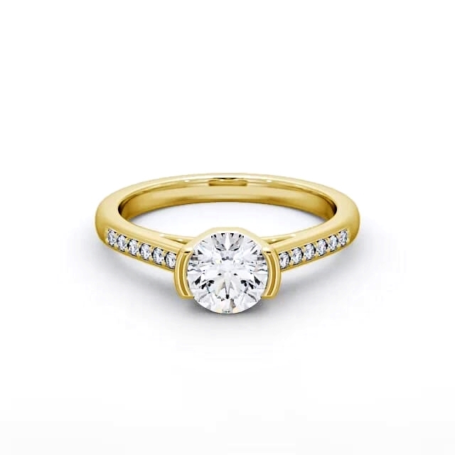 Round Diamond Engagement Ring 18K Yellow Gold Solitaire With Side Stones - Leighton ENRD39S_YG_HAND