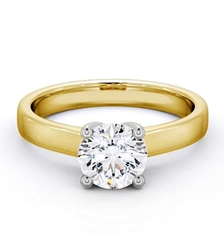 Round Diamond 4 Prong Engagement Ring 18K Yellow and White Gold Solitaire ENRD3_YWG_THUMB1