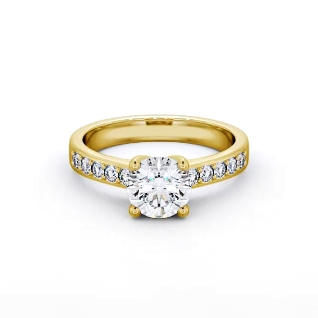Round Diamond Engagement Ring 18K Yellow Gold Solitaire With Side Stones - Odelia ENRD3S_YG_HAND