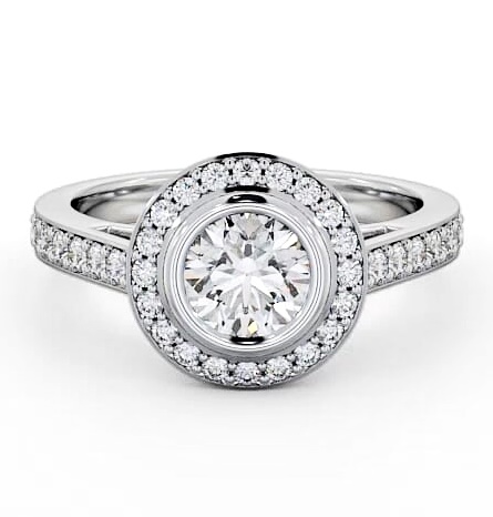 Halo Round Diamond Bezel Set Engagement Ring 9K White Gold ENRD44_WG_THUMB1