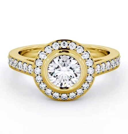Halo Round Diamond Bezel Set Engagement Ring 18K Yellow Gold ENRD44_YG_THUMB1