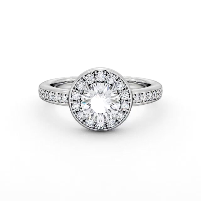 Halo Round Diamond Engagement Ring 18K White Gold - Emaline ENRD48_WG_HAND