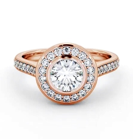 Halo Round Diamond High Set Bezel Engagement Ring 18K Rose Gold ENRD49_RG_THUMB1
