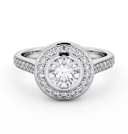Halo Round Diamond High Set Bezel Engagement Ring 18K White Gold ENRD49_WG_THUMB2 