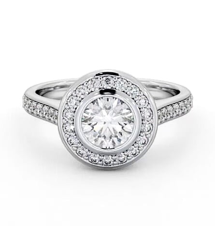 Halo Round Diamond High Set Bezel Engagement Ring 9K White Gold ENRD49_WG_THUMB1
