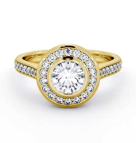 Halo Round Diamond High Set Bezel Engagement Ring 18K Yellow Gold ENRD49_YG_THUMB1