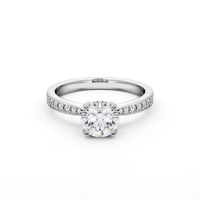 Round Diamond Engagement Ring Platinum Solitaire With Side Stones - Jasmin ENRD4S_WG_HAND