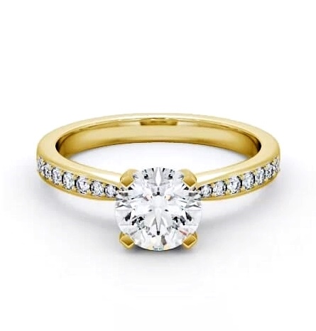 Round Diamond Contemporary Style Ring 18K Yellow Gold Solitaire ENRD4S_YG_THUMB1
