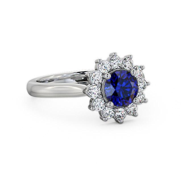 Cluster Blue Sapphire and Diamond 1.49ct Ring 18K White Gold - Carmella ENRD50GEM_WG_BS_HAND