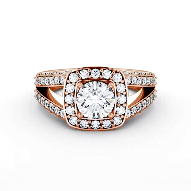 Halo Round Diamond Engagement Ring 18K Rose Gold - Dasia ENRD52_RG_HAND