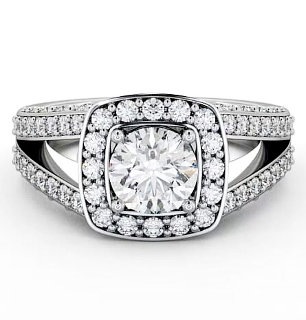 Halo Round Diamond Glamorous Engagement Ring 9K White Gold ENRD52_WG_THUMB1